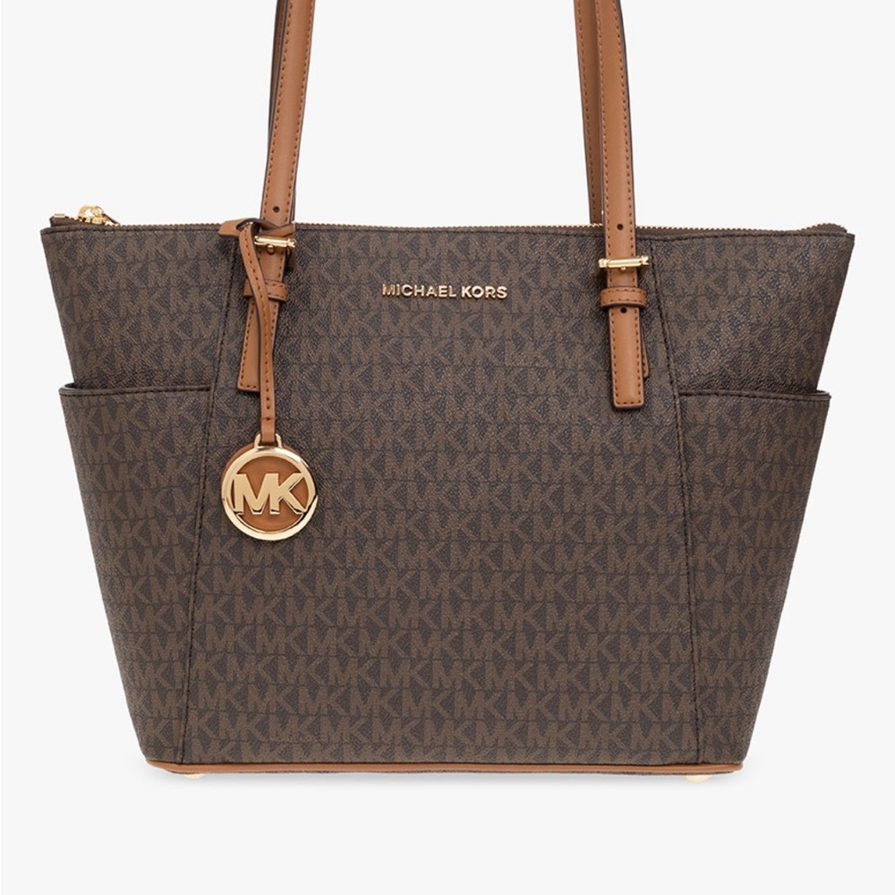 Women’s Handbag MICHAEL KORS Jet Set Leather Tote Brown Acorn AUTHENTIC NWT - Picture 10 of 11
